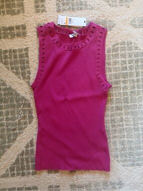 DKNY Magenta Ribbed Eyelet-Trim Tank NWT